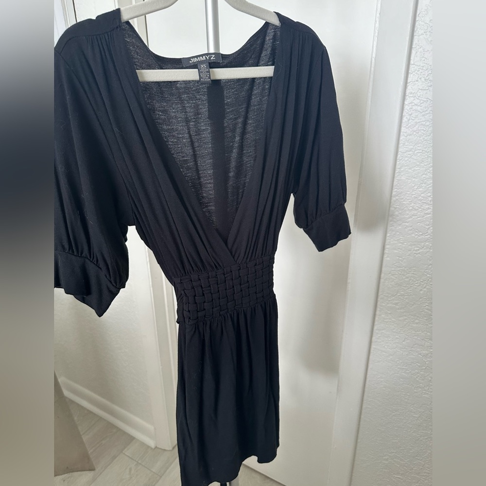 Jimmy’z Tunic Tie Back Top Black With Weave Detail Size XS